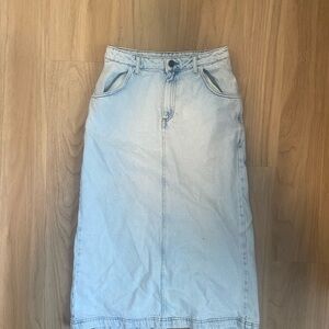 Denim Midi Skirt in Light Blue